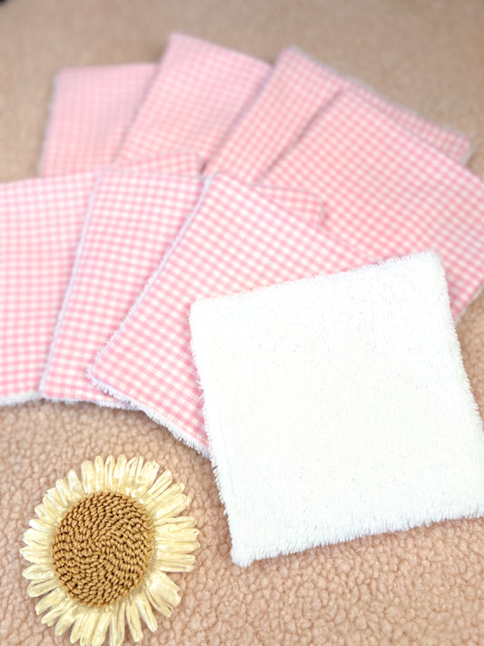 Lingettes lavables petit Vichy rose - le lot de 8 lingettes