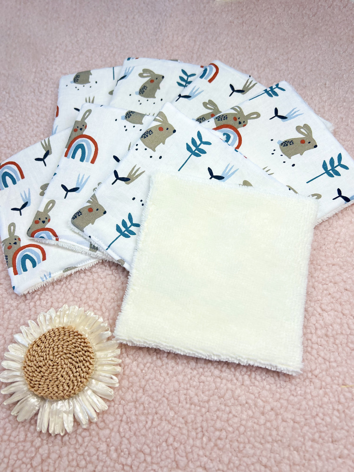Lingettes lavables lapin arc en ciel - lot de 8 lingettes