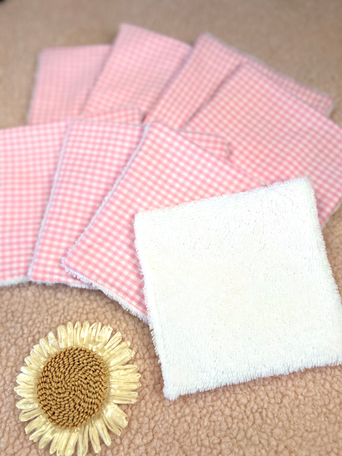Lingettes lavables petit Vichy rose - le lot de 8 lingettes