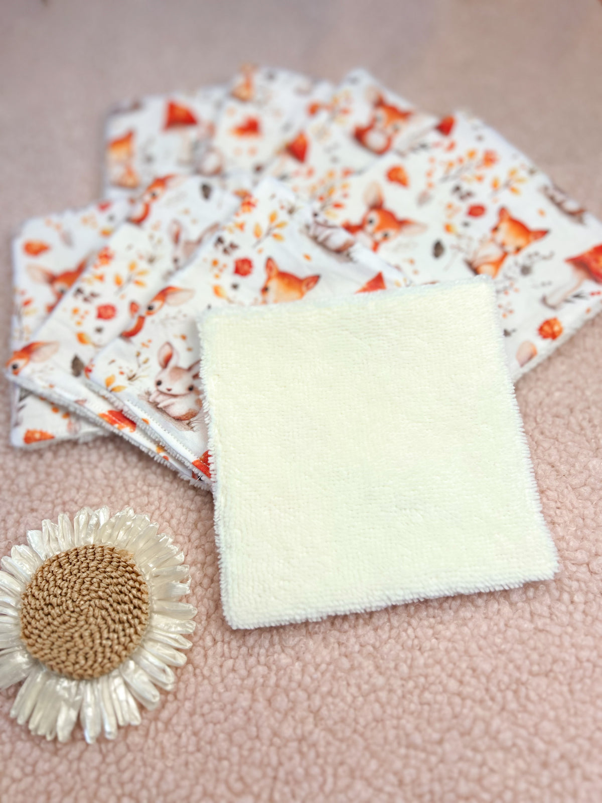 Lingettes lavables petits animaux - lot de 8 lingettes