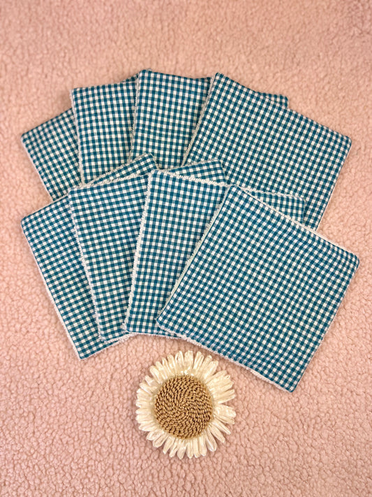 Lingettes lavables petit Vichy bleu - lot de 8 lingettes