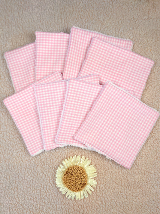 Lingettes lavables petit Vichy rose - le lot de 8 lingettes