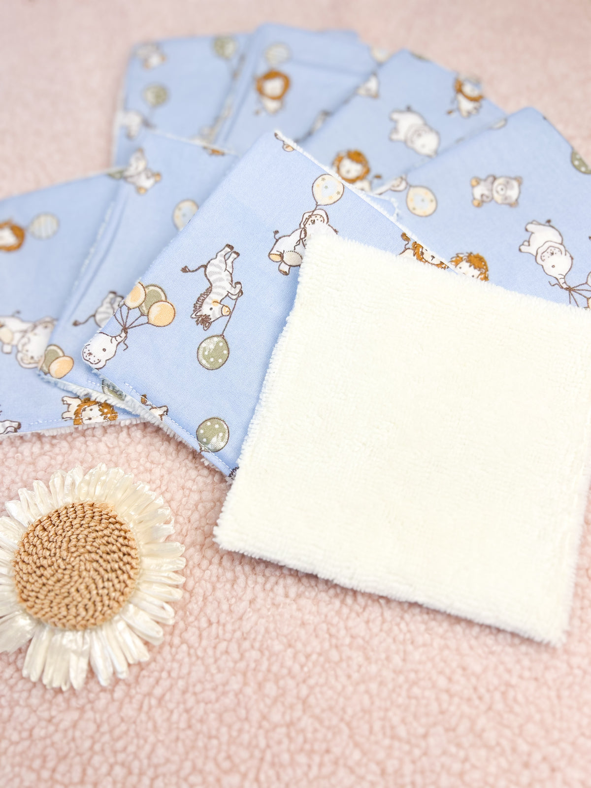 Lingettes lavables animaux et ballons - lot de 8 lingettes