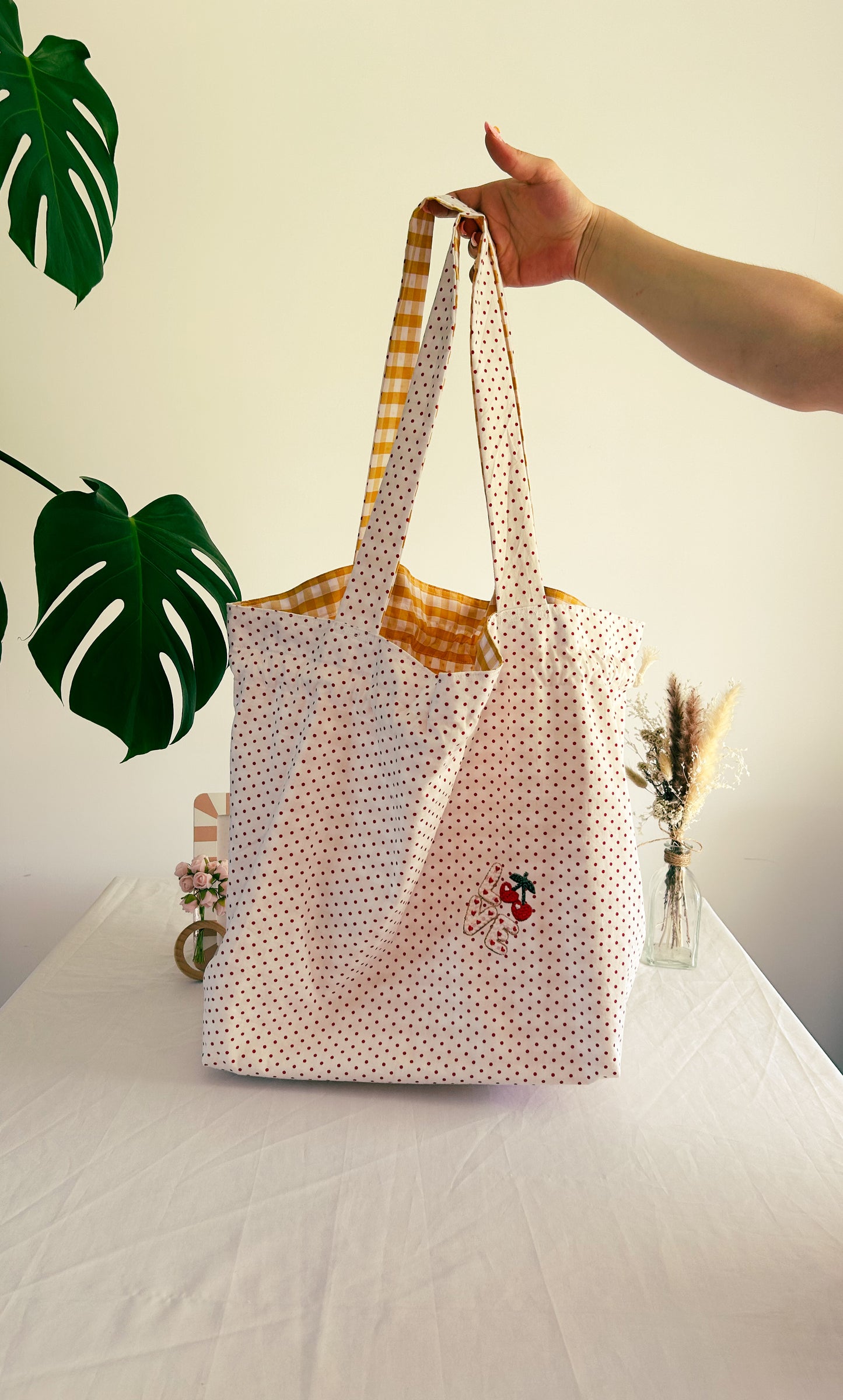 Sac XXL entièrement réversible - Vichy et rétro 🍒
