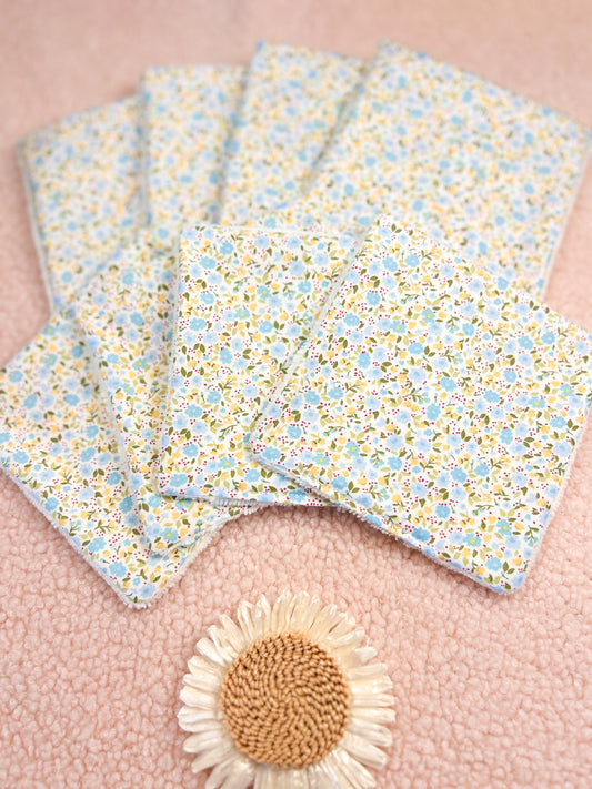 Lingettes lavables ou étirés fleurs bleues - lot de 8 lingettes