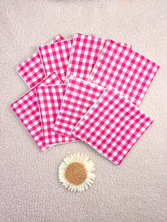 Lingettes lavables grand Vichy rose - lot de 8 lingettes