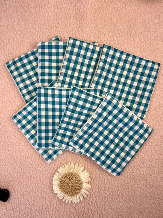 Lingettes lavables grand Vichy bleu - lot de 8 lingettes