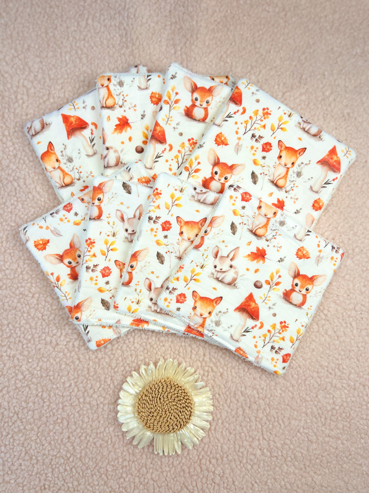Lingettes lavables petits animaux - lot de 8 lingettes