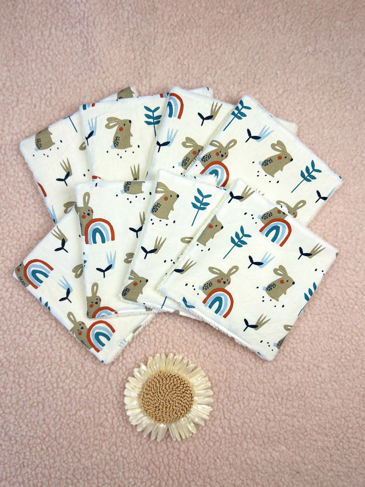 Lingettes lavables lapin arc en ciel - lot de 8 lingettes