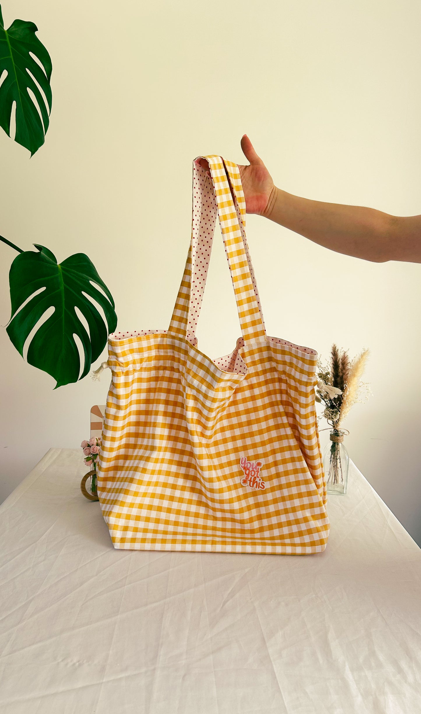 Sac XXL entièrement réversible - Vichy et rétro 🍒