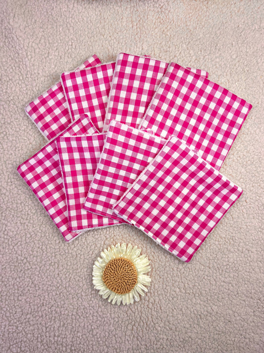 Lingettes lavables grand Vichy rose - lot de 8 lingettes