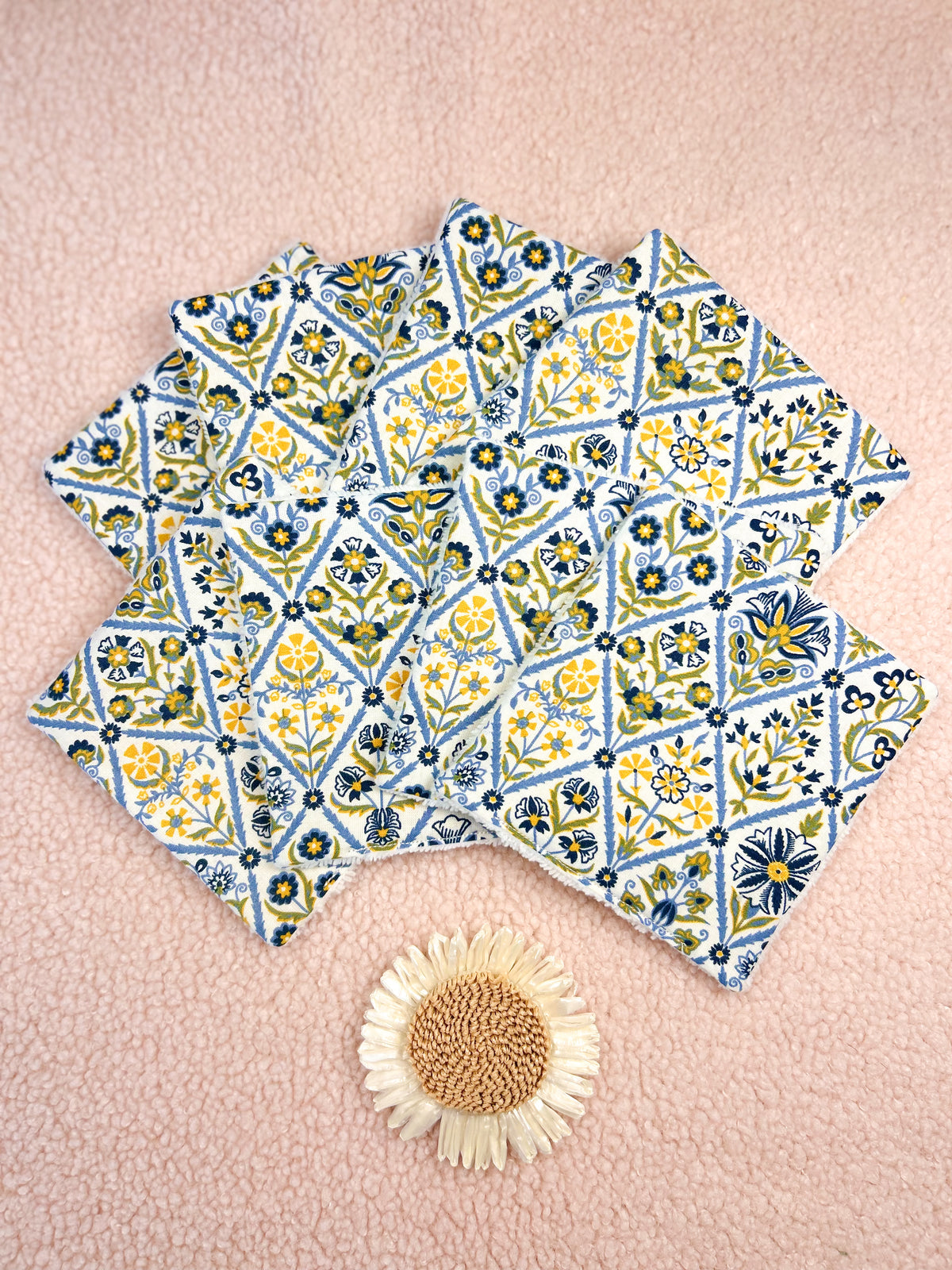 Lingettes lavables motif porcelaine - lot de 8 lingettes