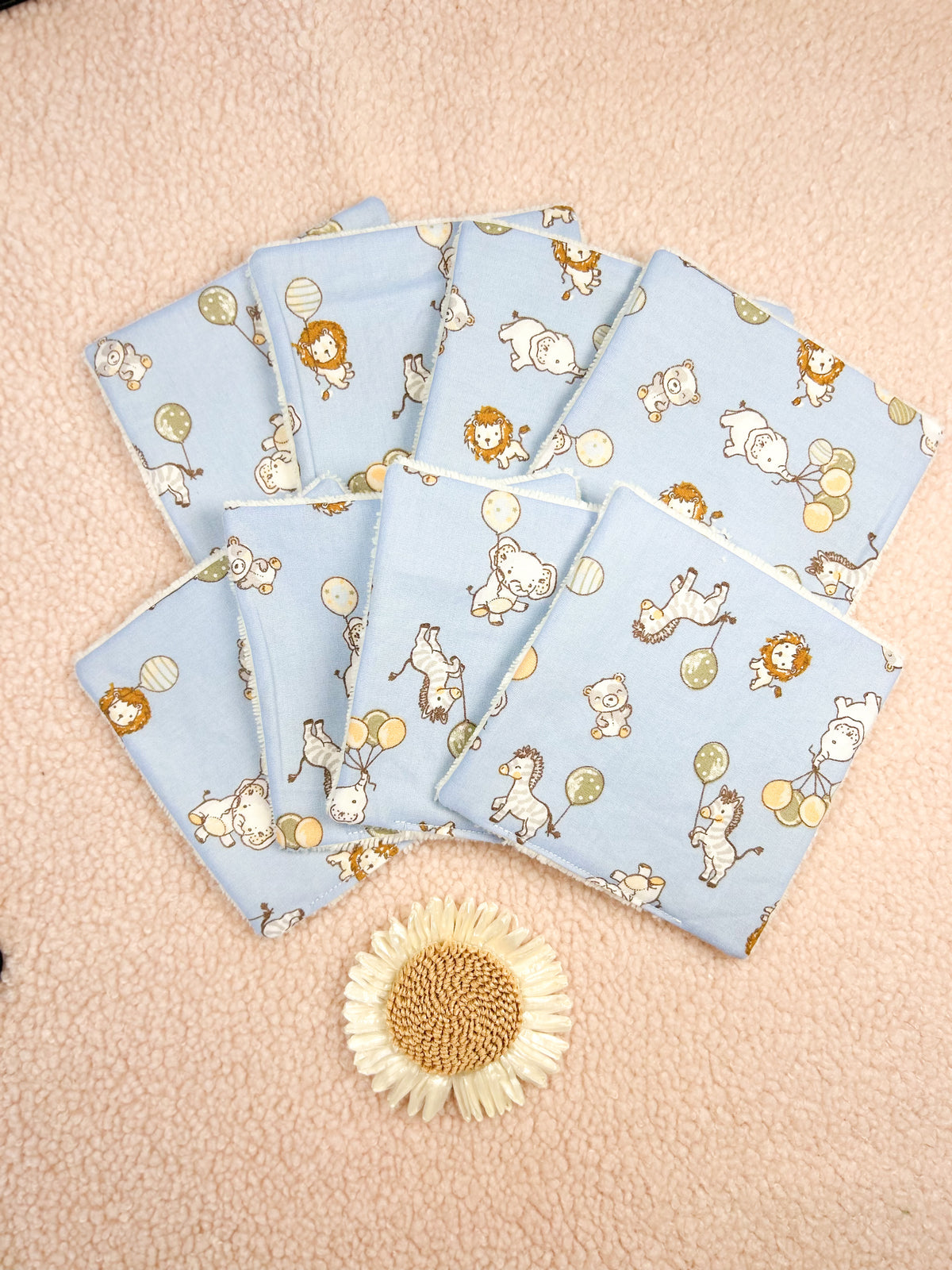 Lingettes lavables animaux et ballons - lot de 8 lingettes