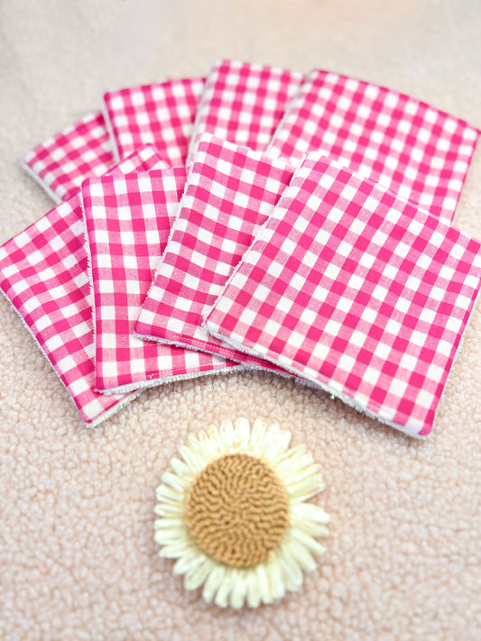 Lingettes lavables grand Vichy rose - lot de 8 lingettes