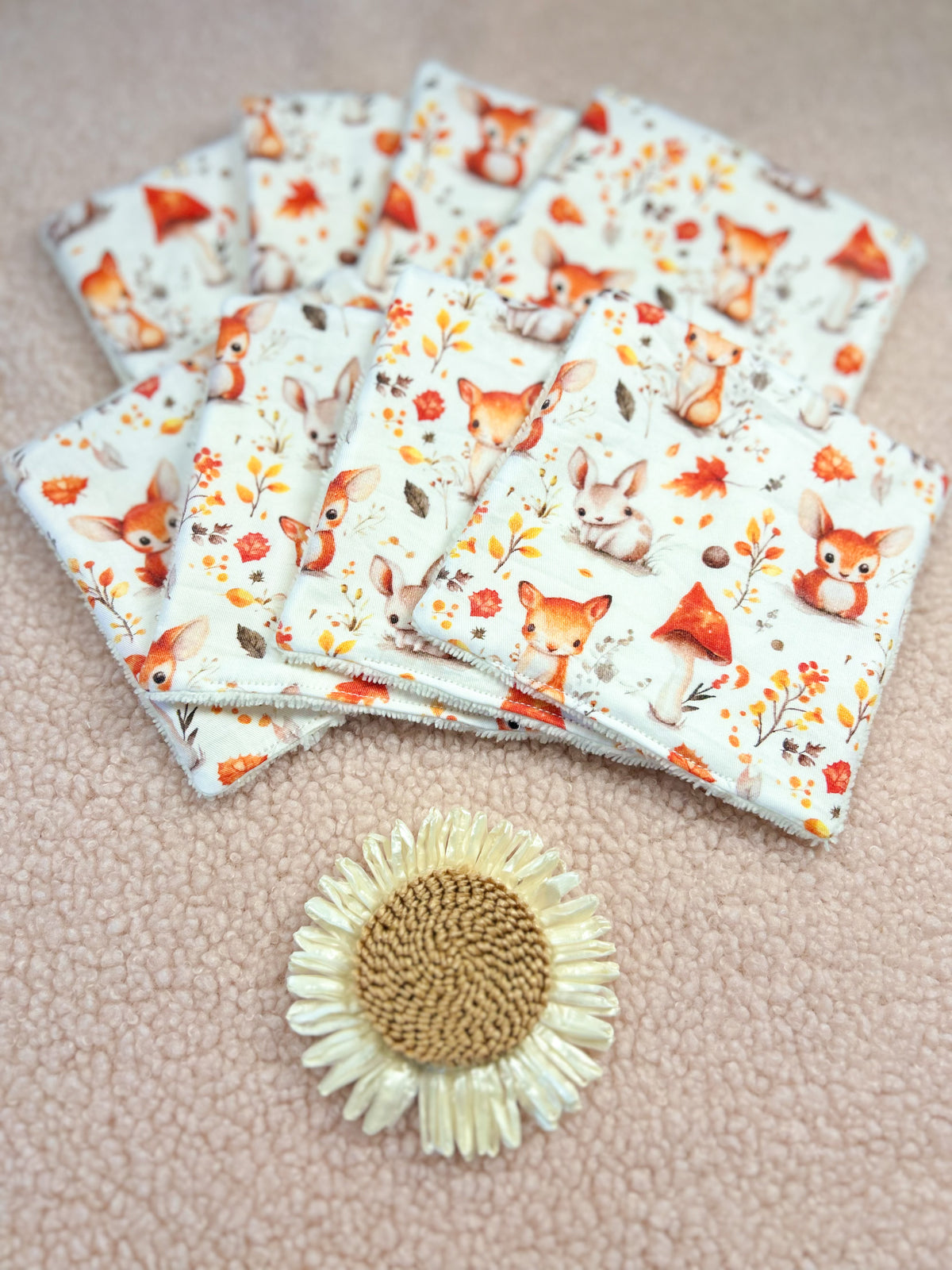 Lingettes lavables petits animaux - lot de 8 lingettes