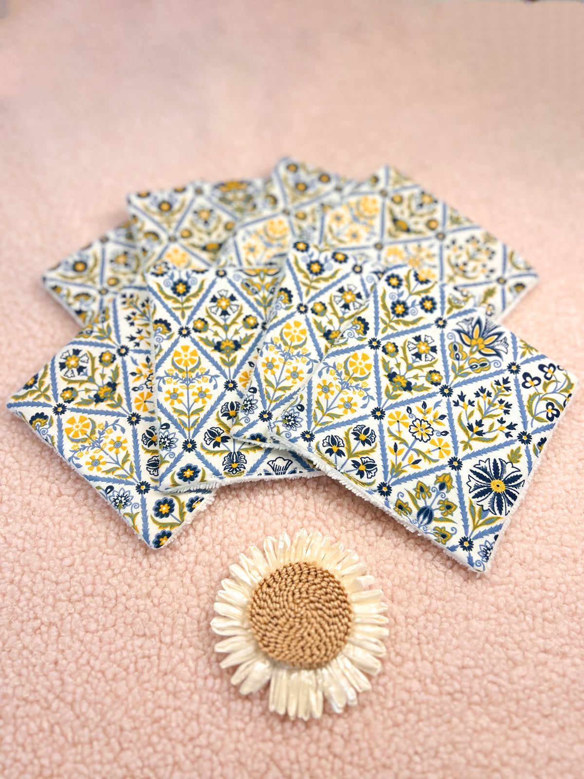 Lingettes lavables motif porcelaine - lot de 8 lingettes