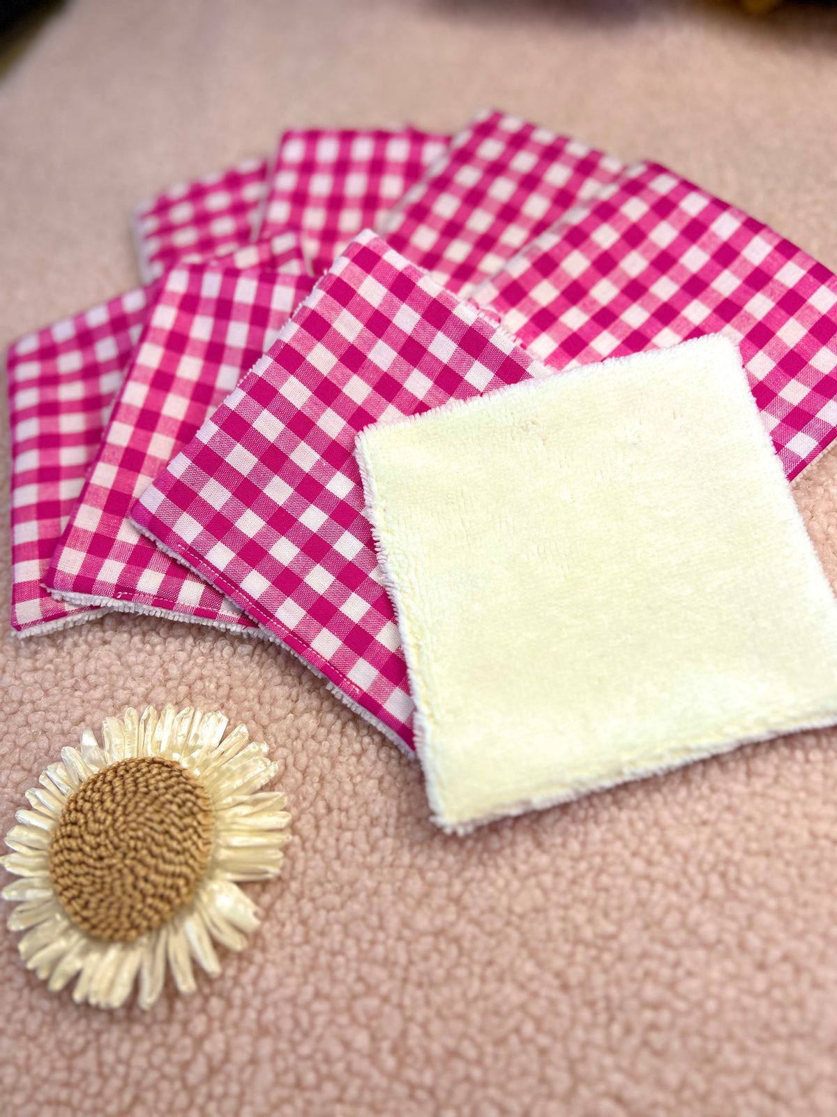 Lingettes lavables grand Vichy rose - lot de 8 lingettes