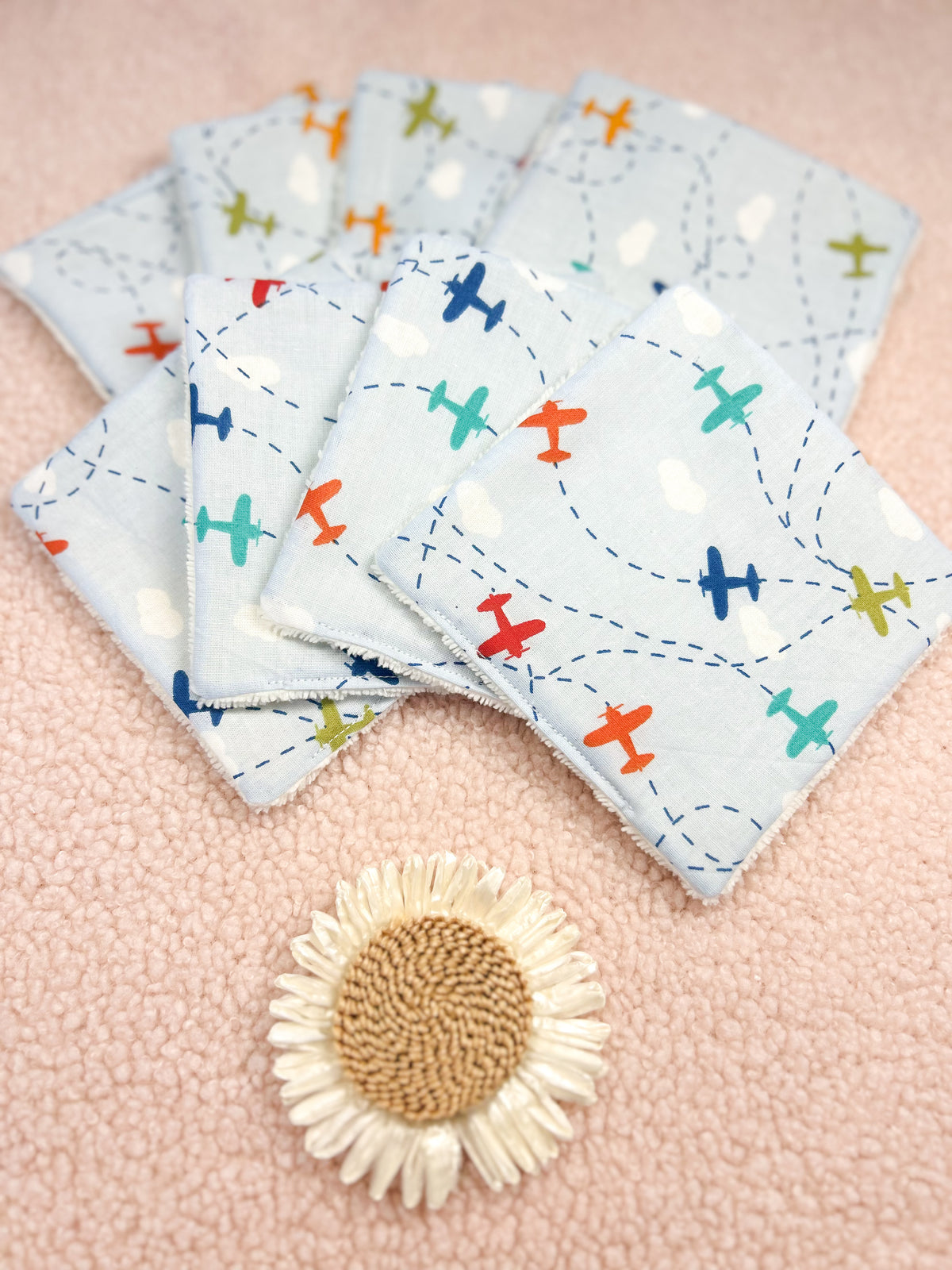 Lingettes lavables avions - lot de 8 lingettes