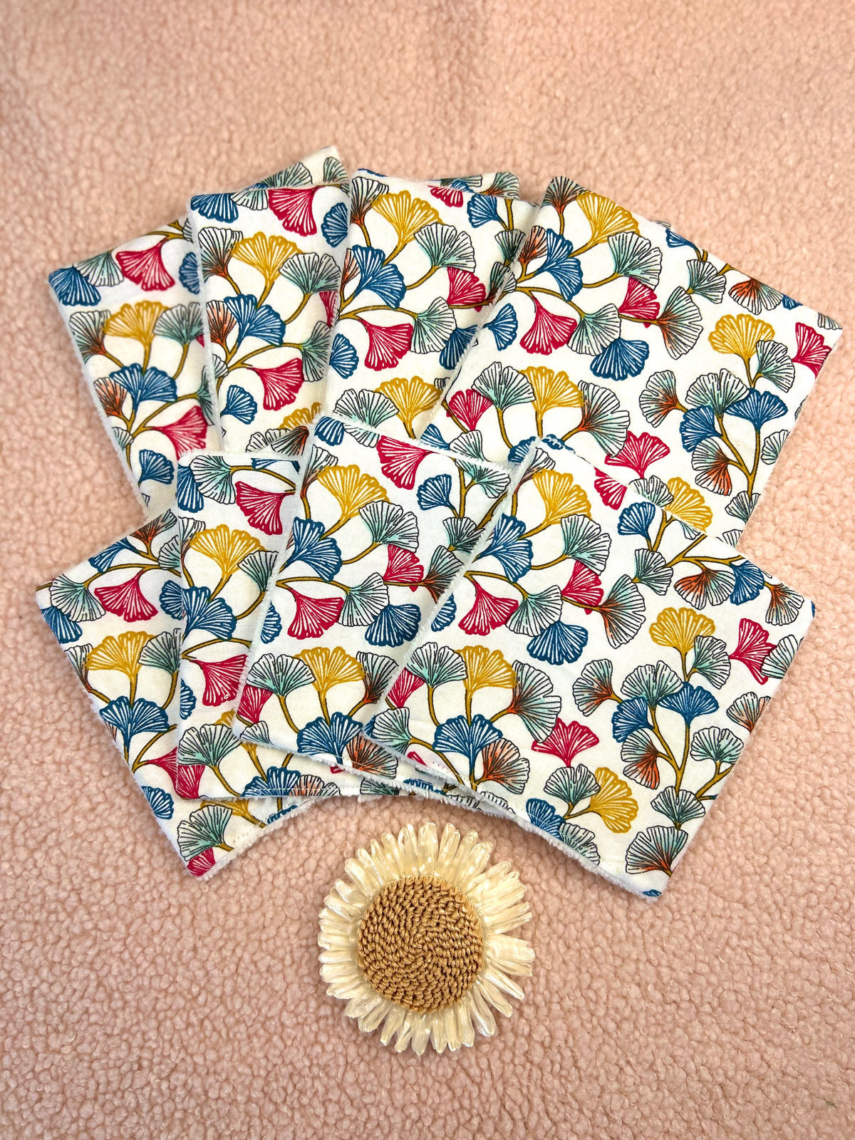 Lingettes lavables fleurs multicolores - lot de 8 lingettes