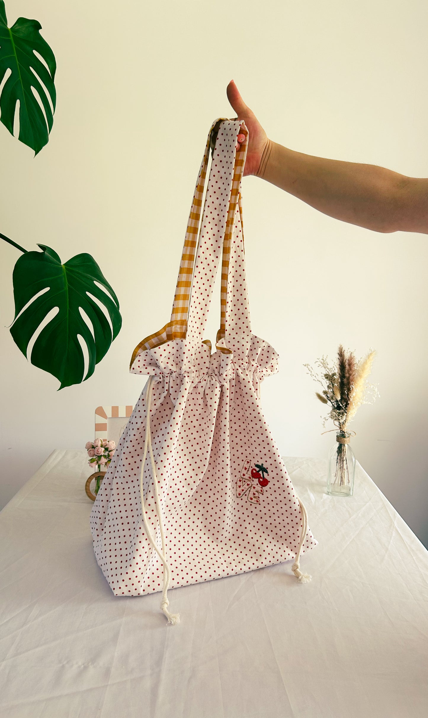 Sac XXL entièrement réversible - Vichy et rétro 🍒