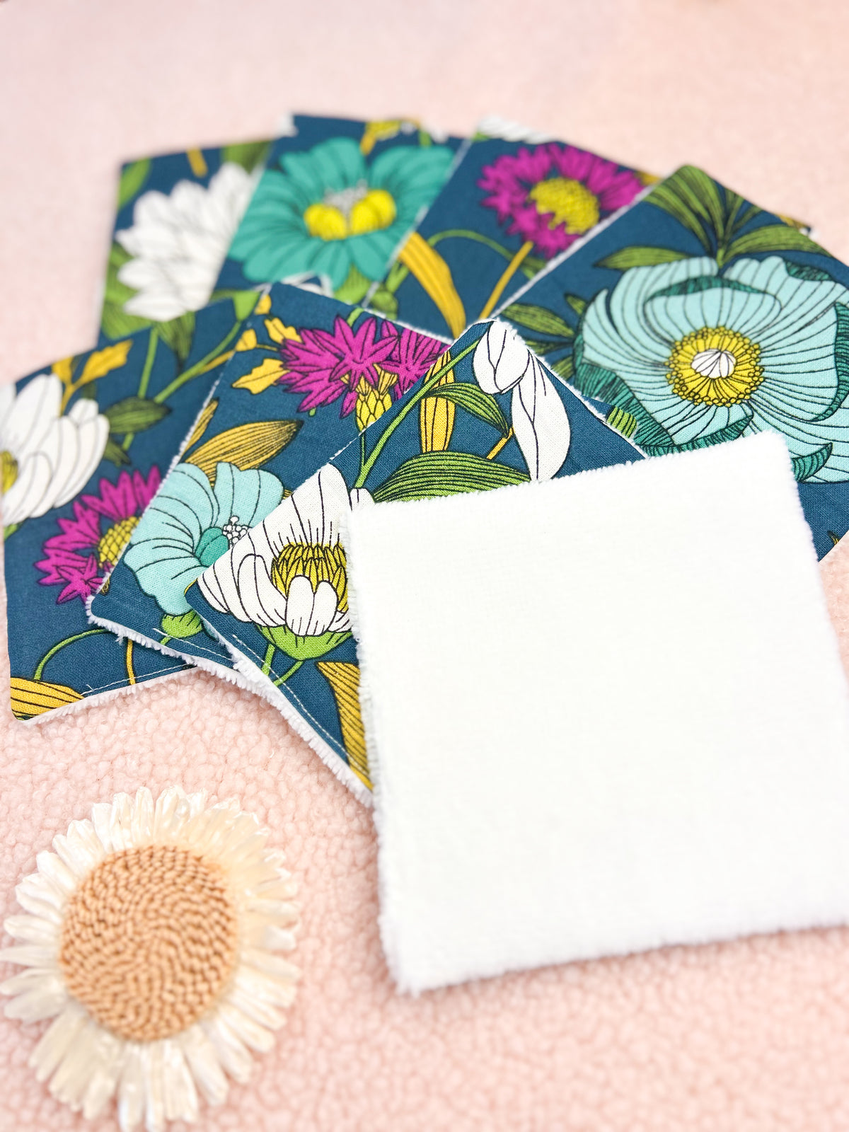 Lingettes lavables fond turquoise - lot de 8 lingettes