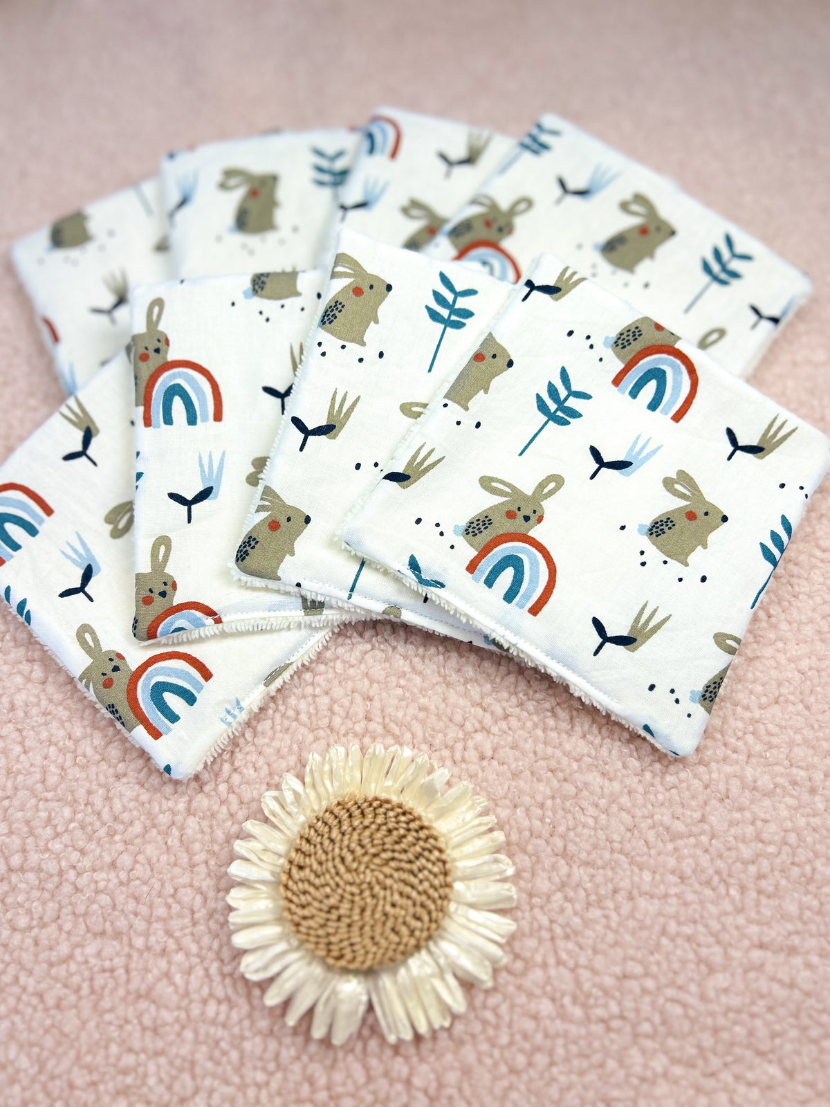 Lingettes lavables lapin arc en ciel - lot de 8 lingettes