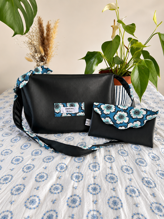 Sac bandoulière & portefeuille “Midnight Blossom” 🪻