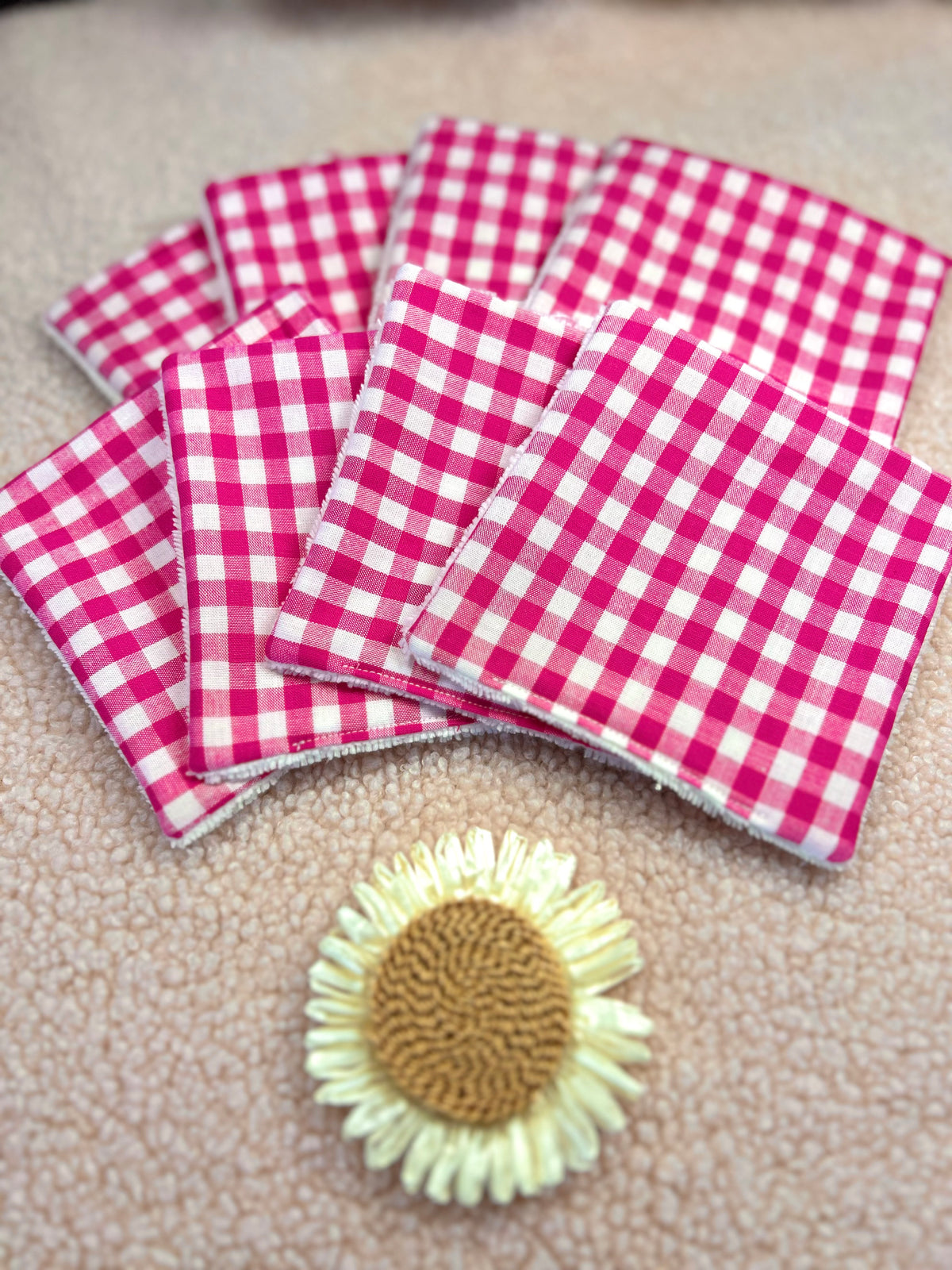 Lingettes lavables grand Vichy rose - lot de 8 lingettes