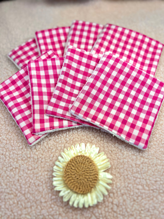 Lingettes lavables grand Vichy rose - lot de 8 lingettes