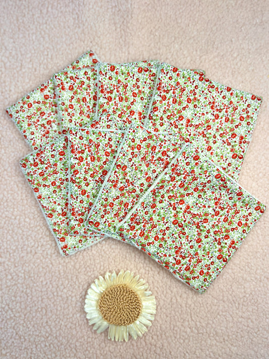 Lingettes lavables fleurs rouges - lot de 8 lingettes