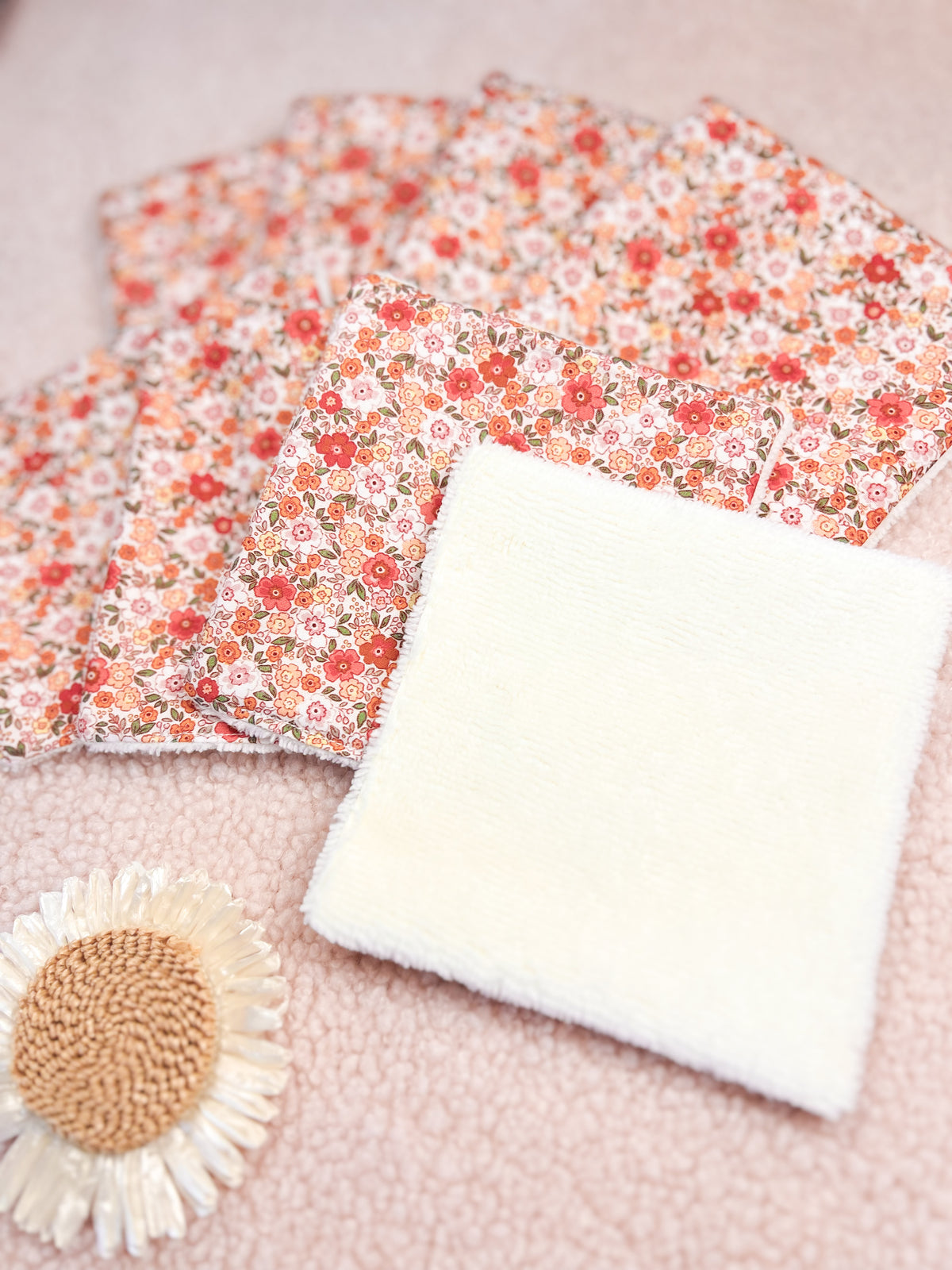 Lingettes lavables fleurs oranges - lot de 8 lingettes