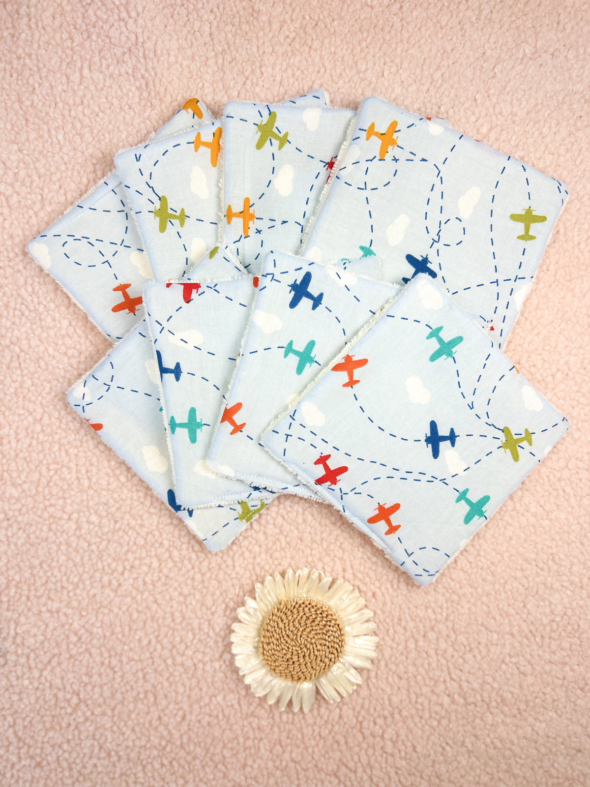 Lingettes lavables avions - lot de 8 lingettes