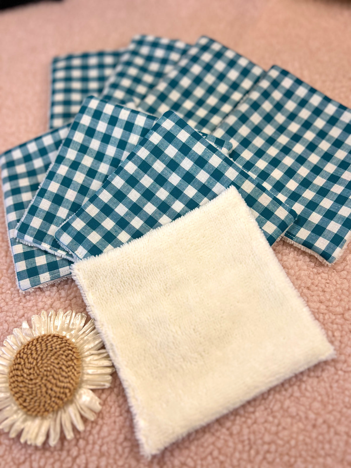 Lingettes lavables grand Vichy bleu - lot de 8 lingettes