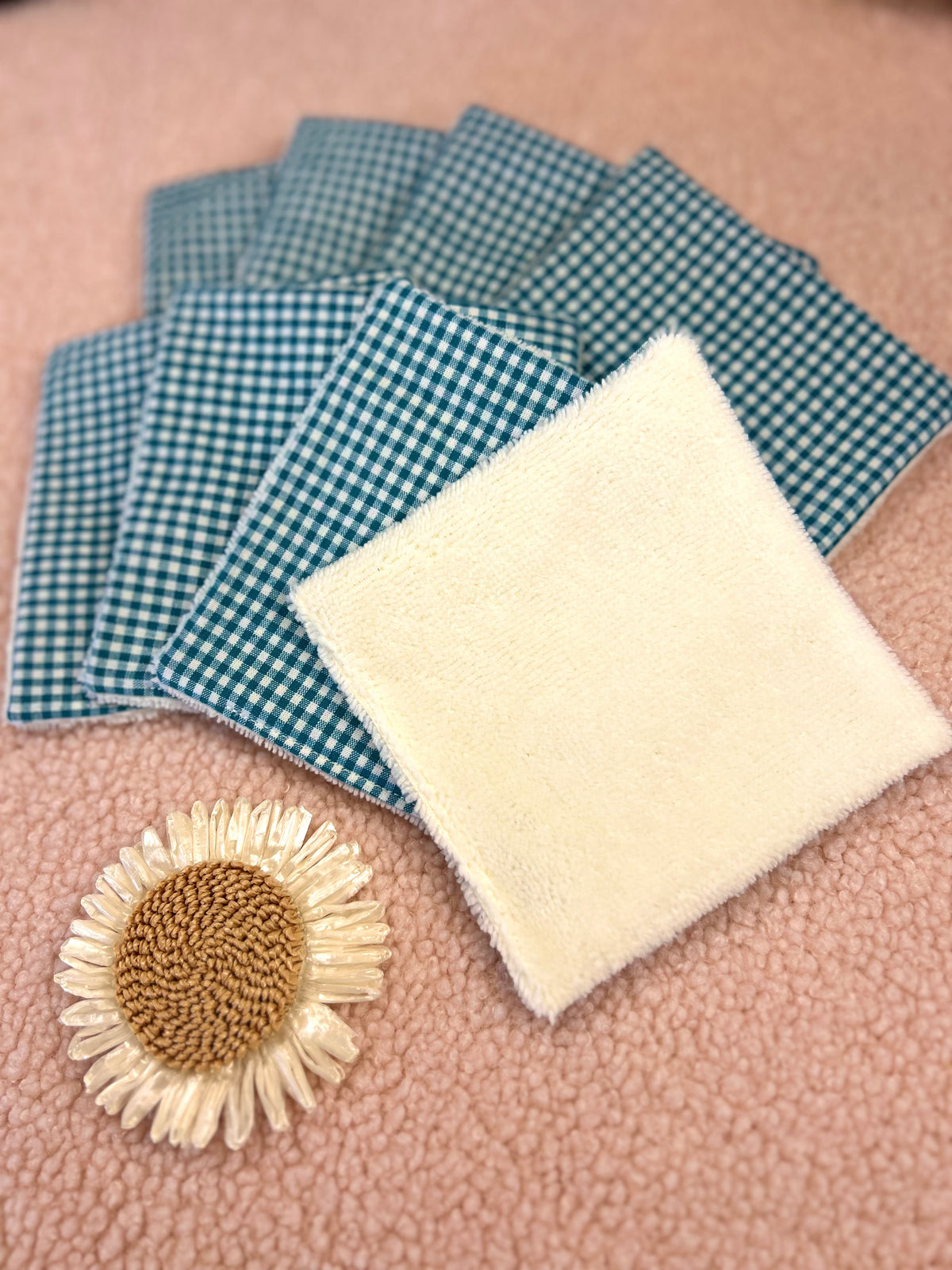 Lingettes lavables petit Vichy bleu - lot de 8 lingettes