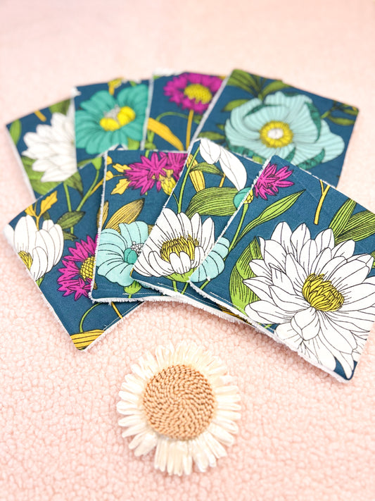 Lingettes lavables fond turquoise - lot de 8 lingettes