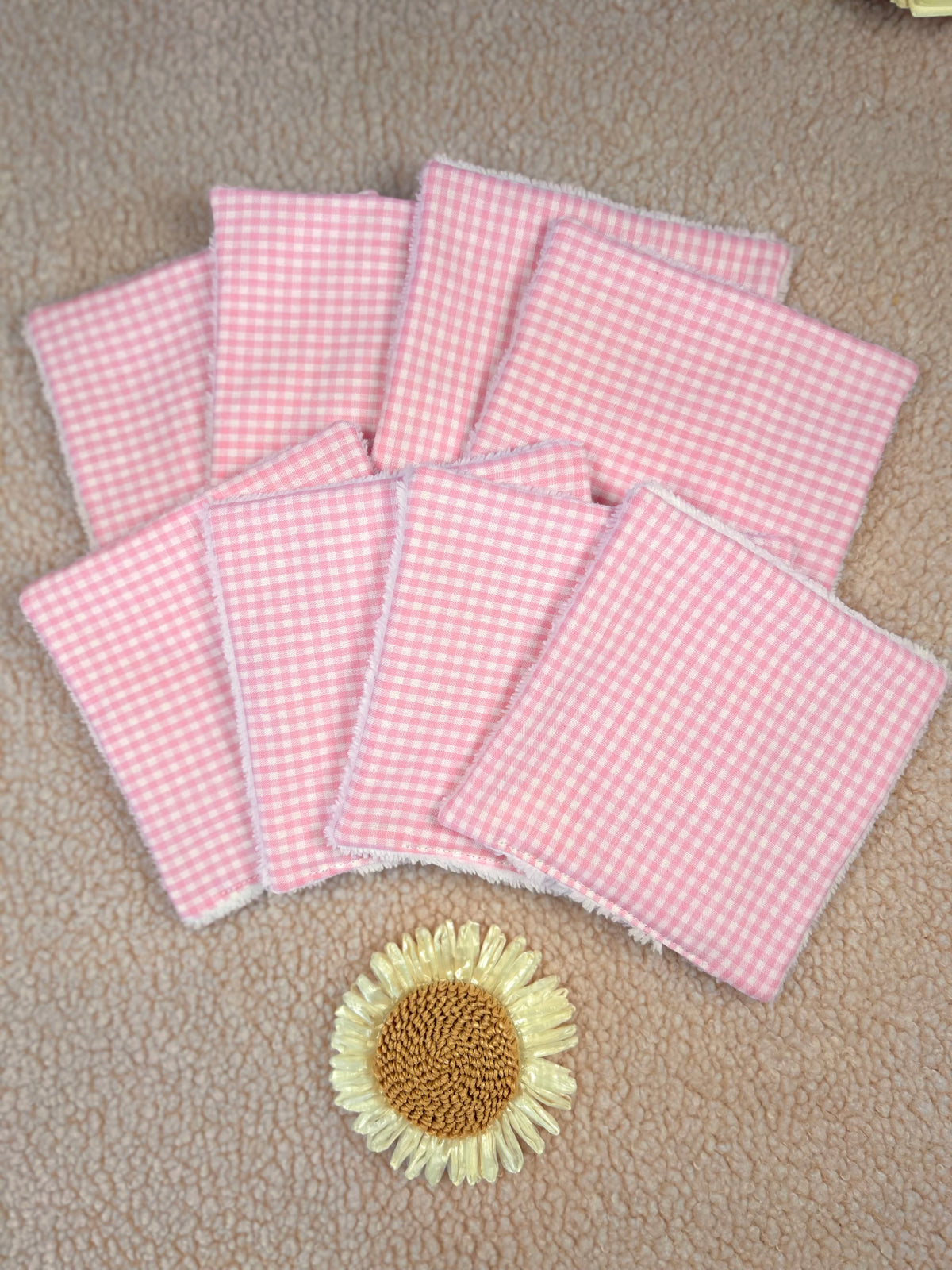 Lingettes lavables petit Vichy rose - le lot de 8 lingettes