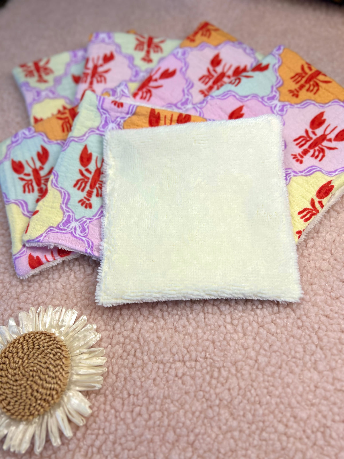 Lingettes lavables homards - lot de 7 lingettes