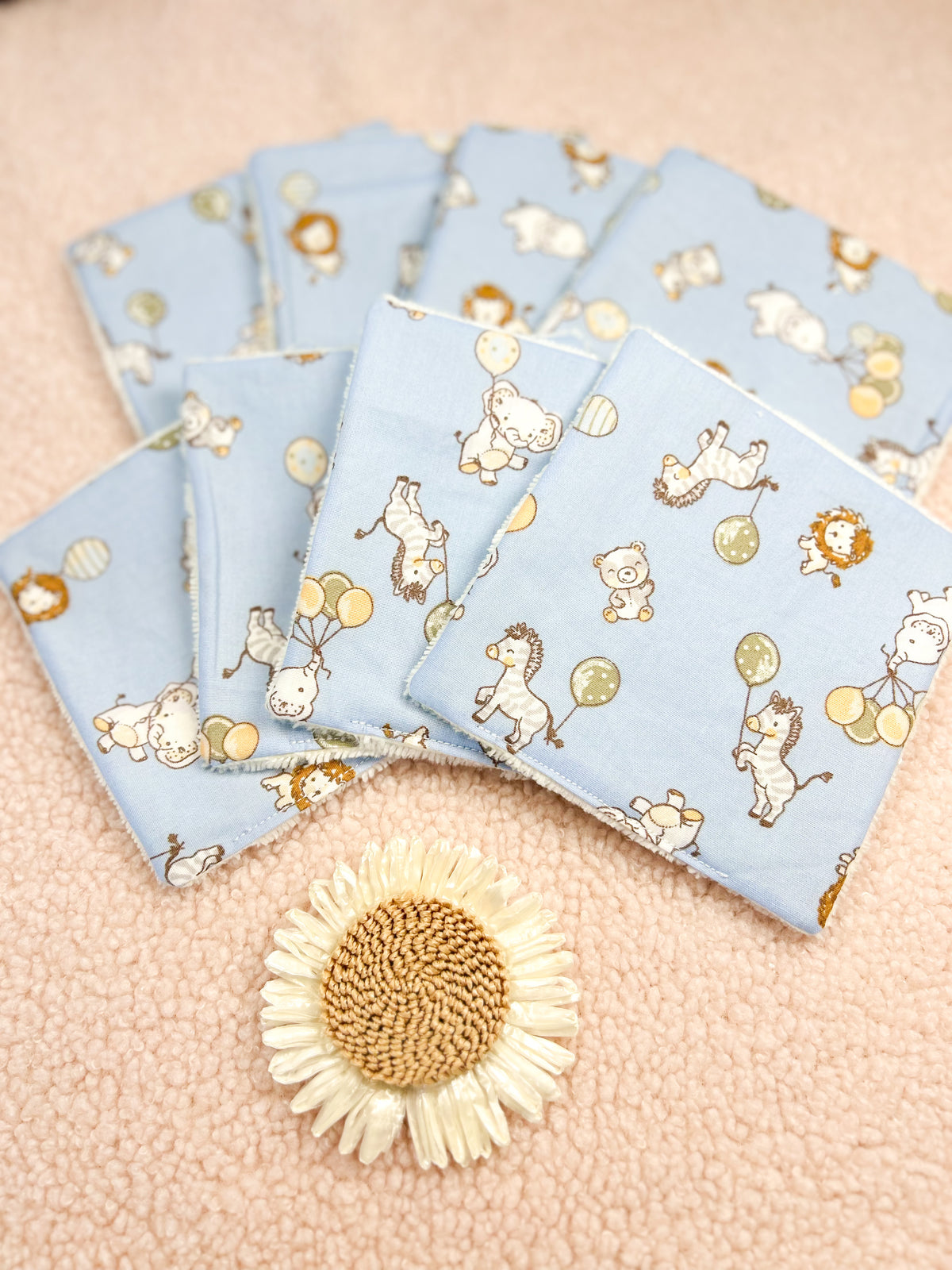 Lingettes lavables animaux et ballons - lot de 8 lingettes