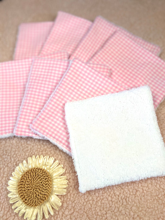 Lingettes lavables petit Vichy rose - le lot de 8 lingettes